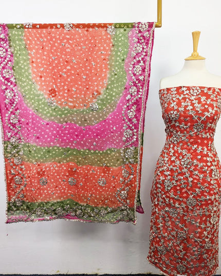 Fancy Bamber Chiffon with Chunnri + Gotta Work 2Pc Unstitched