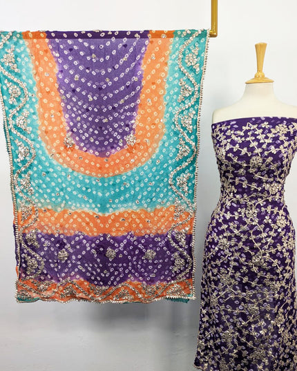 Fancy Bamber Chiffon with Chunnri + Gotta Work 2Pc Unstitched