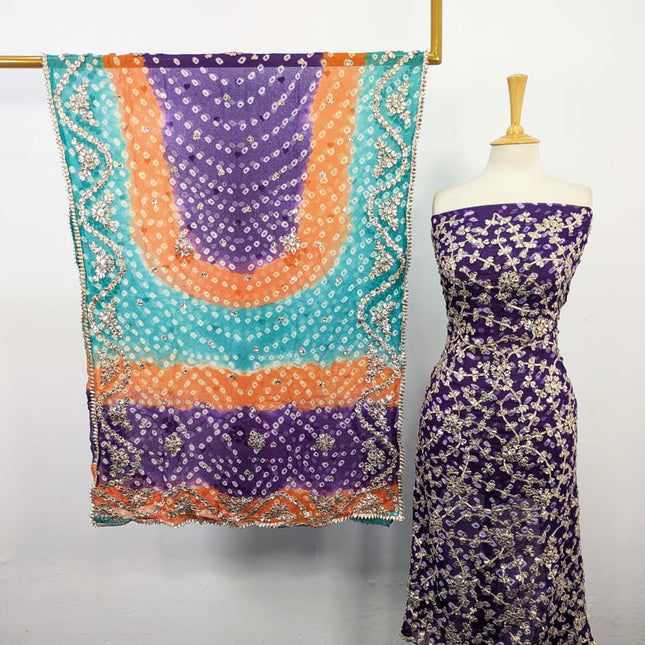 Fancy Bamber Chiffon with Chunnri + Gotta Work 2Pc Unstitched