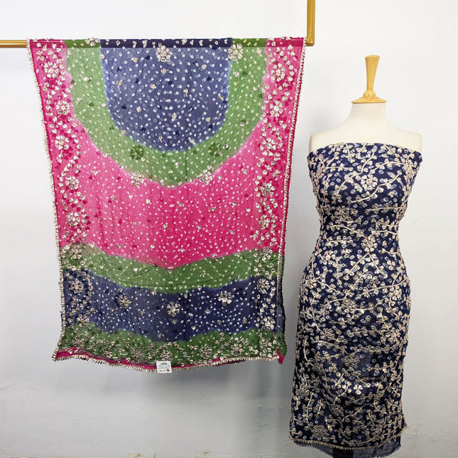 Fancy Bamber Chiffon with Chunnri + Gotta Work 2Pc Unstitched