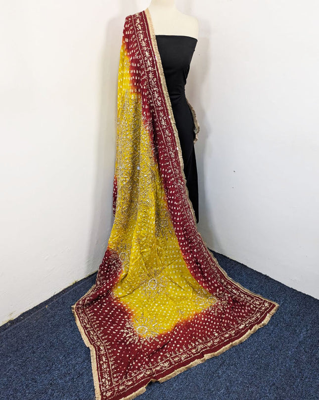 Handmade Chunnri Gotta & Mirror Work Silk Dupatta (Ready To Wear)