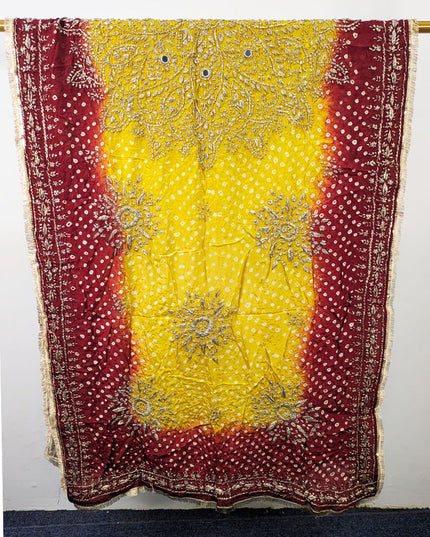 Handmade Chunnri Gotta & Mirror Work Silk Dupatta (Ready To Wear)