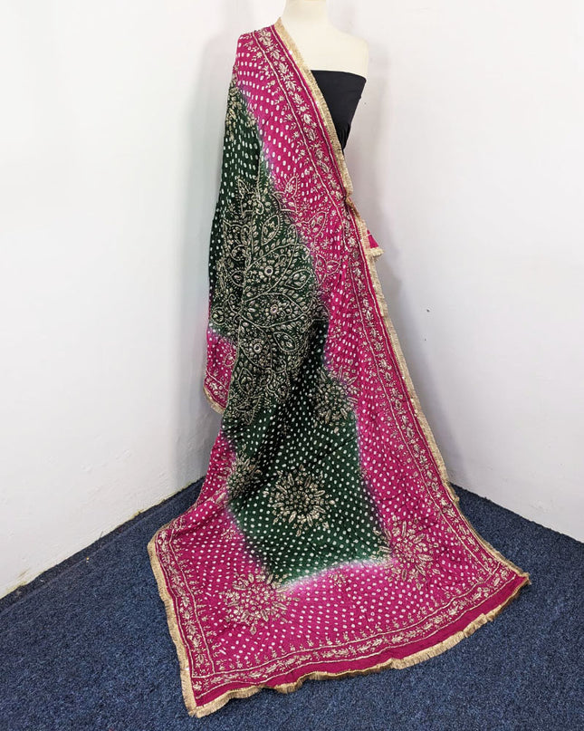 Handmade Chunnri Gotta & Mirror Work Silk Dupatta (Ready To Wear)