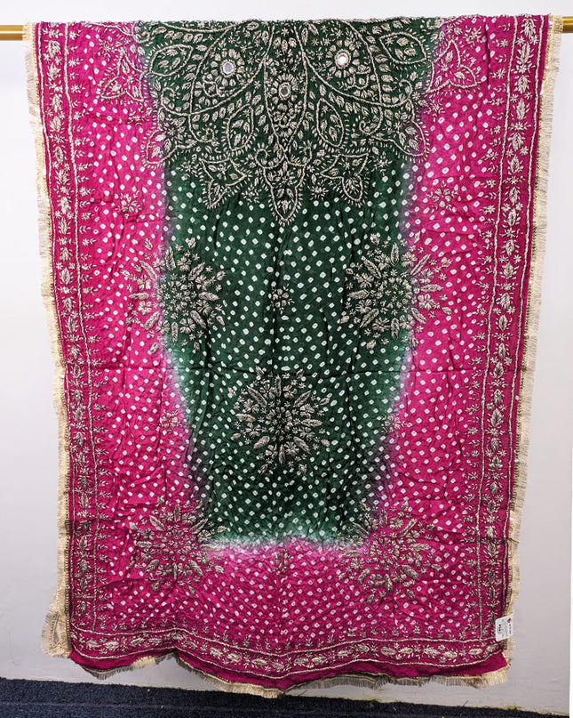 Handmade Chunnri Gotta & Mirror Work Silk Dupatta (Ready To Wear)
