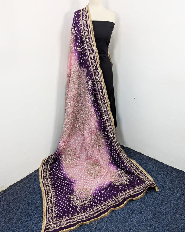 Handmade Chunnri Gotta & Mirror Work Silk Dupatta (Ready To Wear)