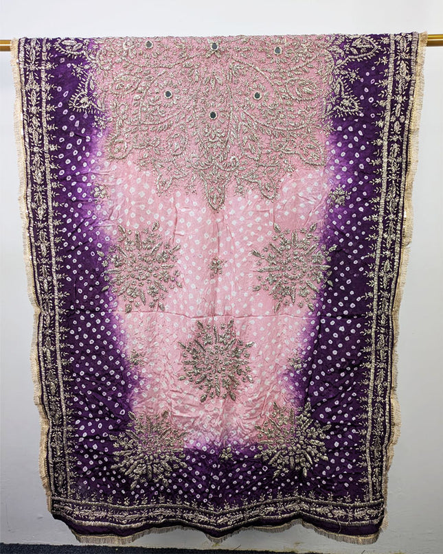 Handmade Chunnri Gotta & Mirror Work Silk Dupatta (Ready To Wear)