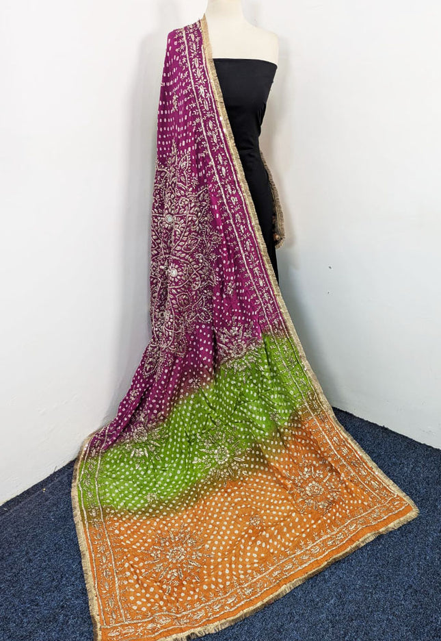 Fancy Chunnri Gotta & Mirror Work Silk Dupatta (Ready To Wear)