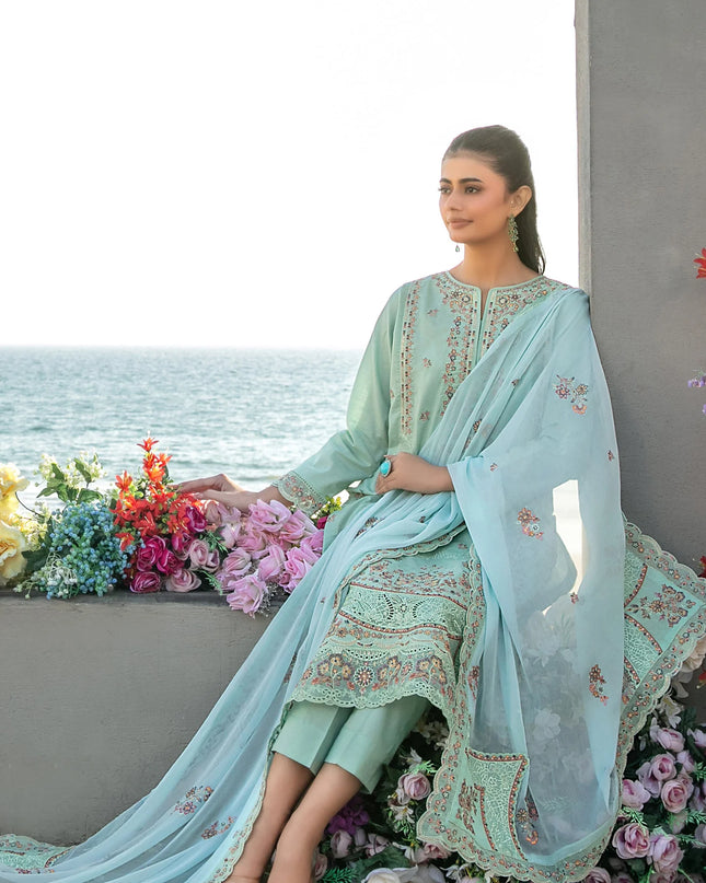 Fancy Embroidered Lawn with Chiffon Dupatta 3Pc - Tawakkal 2026
