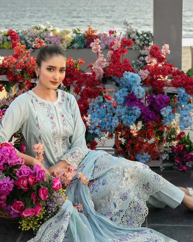 Fancy Embroidered Lawn with Chiffon Dupatta 3Pc - Tawakkal 2026