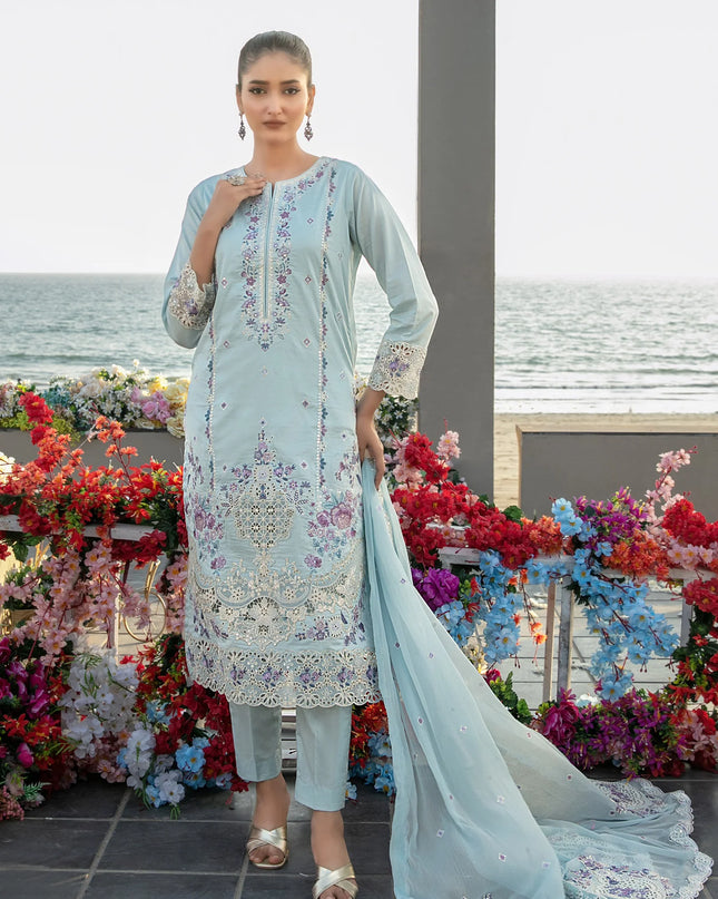 Fancy Embroidered Lawn with Chiffon Dupatta 3Pc - Tawakkal 2026