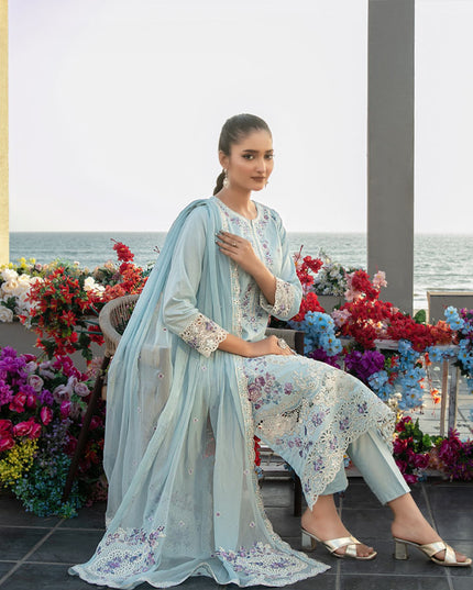 Fancy Embroidered Lawn with Chiffon Dupatta 3Pc - Tawakkal 2026