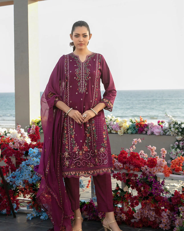 Fancy Embroidered Lawn with Chiffon Dupatta 3Pc - Tawakkal 2026