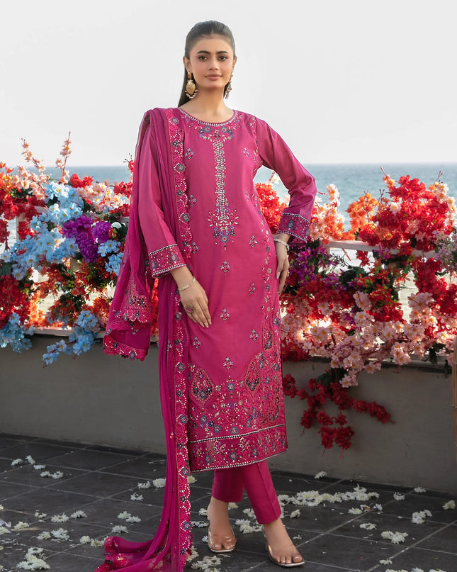 Fancy Embroidered Lawn with Chiffon Dupatta 3Pc - Tawakkal 2026