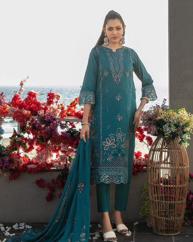 Fancy Embroidered Lawn with Chiffon Dupatta 3Pc - Tawakkal 2026