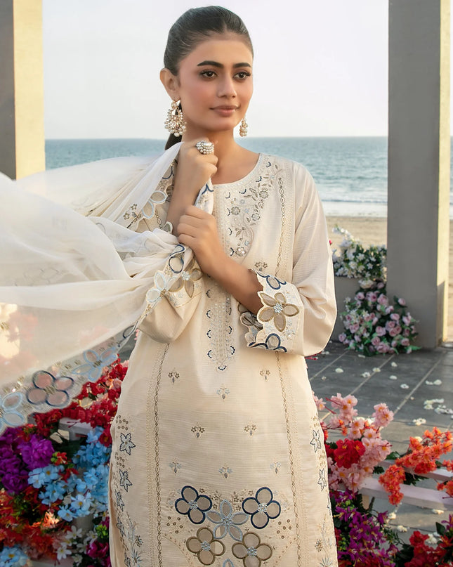 Fancy Embroidered Lawn with Chiffon Dupatta 3Pc - Tawakkal 2026