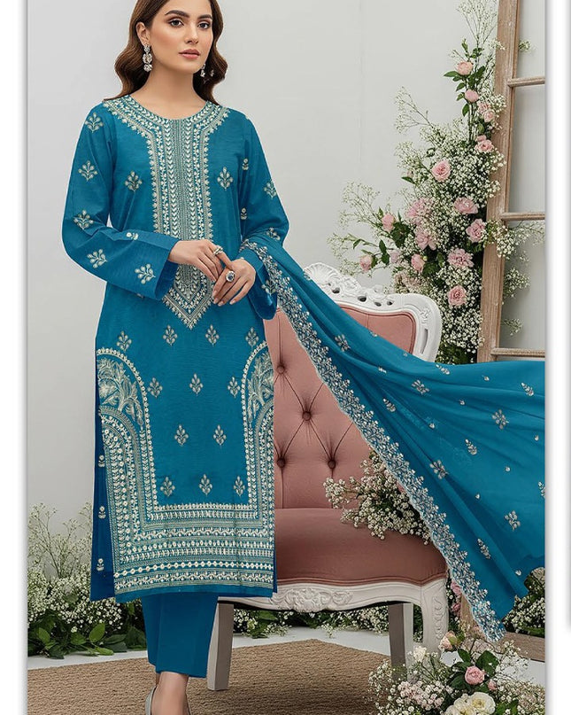Embroidered Bana Dora Lawn with Cut Work Bamber Dupatta 3Pc - Hooria Tahir