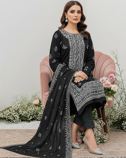 Embroidered Bana Dora Lawn with Cut Work Bamber Dupatta 3Pc - Hooria Tahir