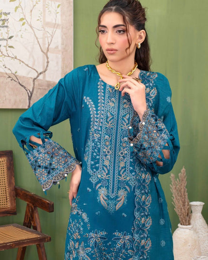 Embroidered Dobby Lawn with Makhmal Dupatta 3Pc - Gull e Rukh (Border) Book #608