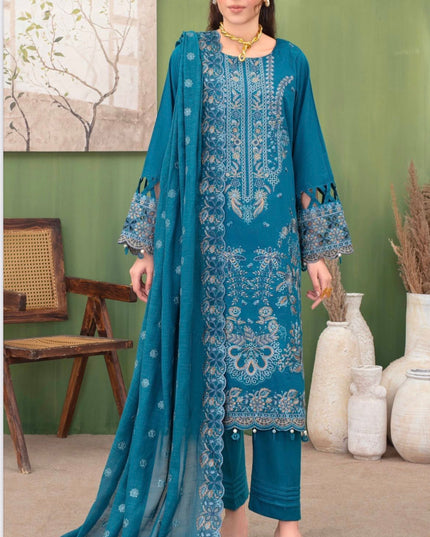 Embroidered Dobby Lawn with Makhmal Dupatta 3Pc - Gull e Rukh (Border) Book #608
