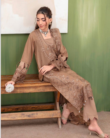 Embroidered Dobby Lawn with Makhmal Dupatta 3Pc - Gull e Rukh (Border) Book #608