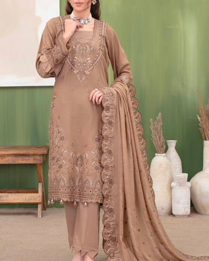 Embroidered Dobby Lawn with Makhmal Dupatta 3Pc - Gull e Rukh (Border) Book #608