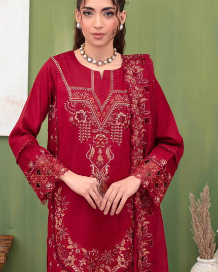 Embroidered Dobby Lawn with Makhmal Dupatta 3Pc - Gull e Rukh (Border) Book #608