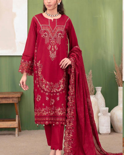 Embroidered Dobby Lawn with Makhmal Dupatta 3Pc - Gull e Rukh (Border) Book #608
