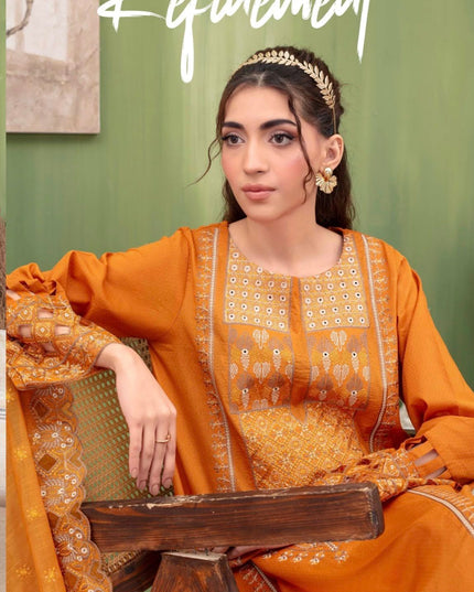 Embroidered Dobby Lawn with Makhmal Dupatta 3Pc - Gull e Rukh (Border) Book #608