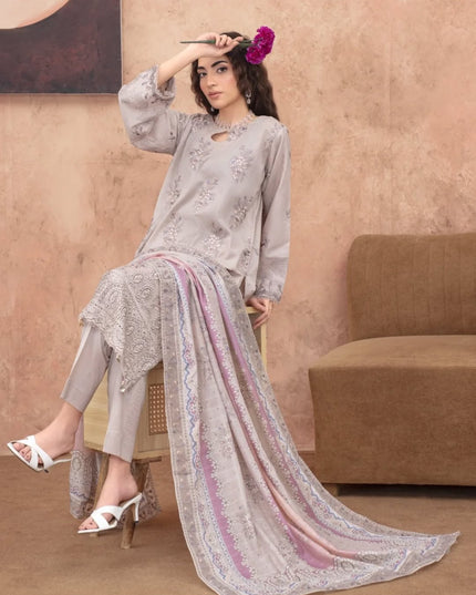 Dyed Premium Embroidered Lawn 3PC Unstitched - Gull e Rukh (Munark) Book #607