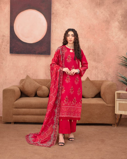 Dyed Premium Embroidered Lawn 3PC Unstitched - Gull e Rukh (Munark) Book #607