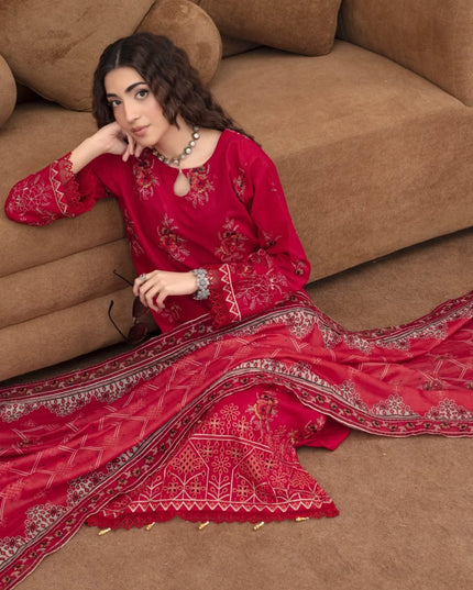 Dyed Premium Embroidered Lawn 3PC Unstitched - Gull e Rukh (Munark) Book #607