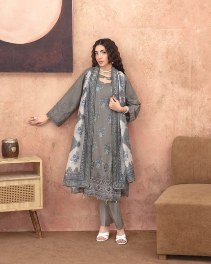 Dyed Premium Embroidered Lawn 3PC Unstitched - Gull e Rukh (Munark) Book #607