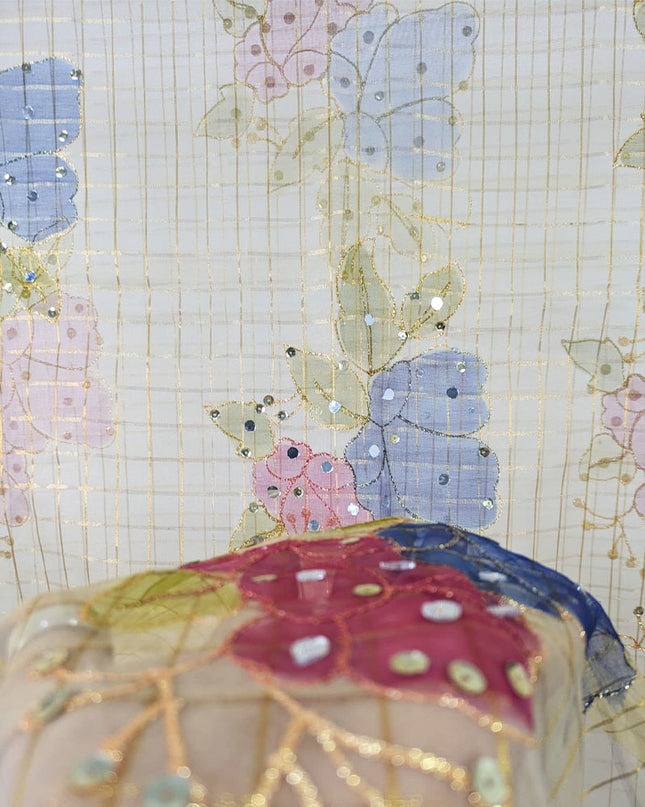 Fancy Organza with 3D Mirror + Sitara Work Dupatta