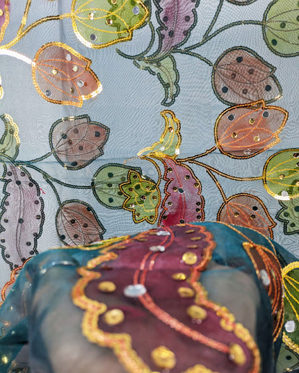 Fancy Organza with 3D Mirror + Sitara Work Dupatta