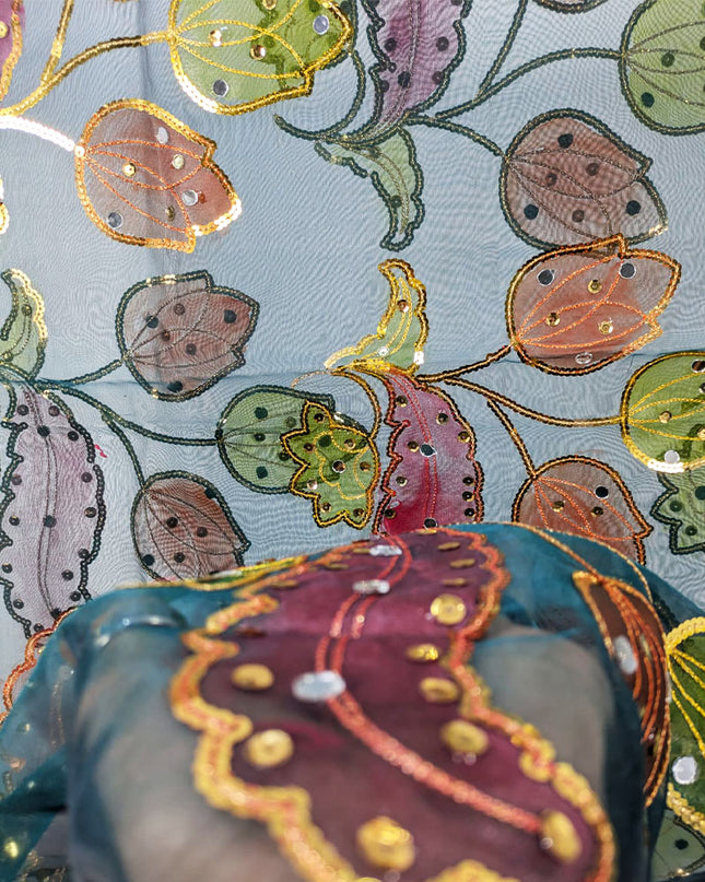 Fancy Organza with 3D Mirror + Sitara Work Dupatta