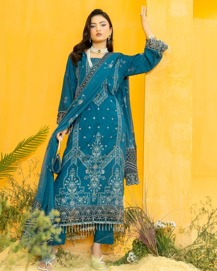 Embroidered Self Jaquard Lawn with Bamber Chiffon Dupatta - Mah e Rooh (Serene)