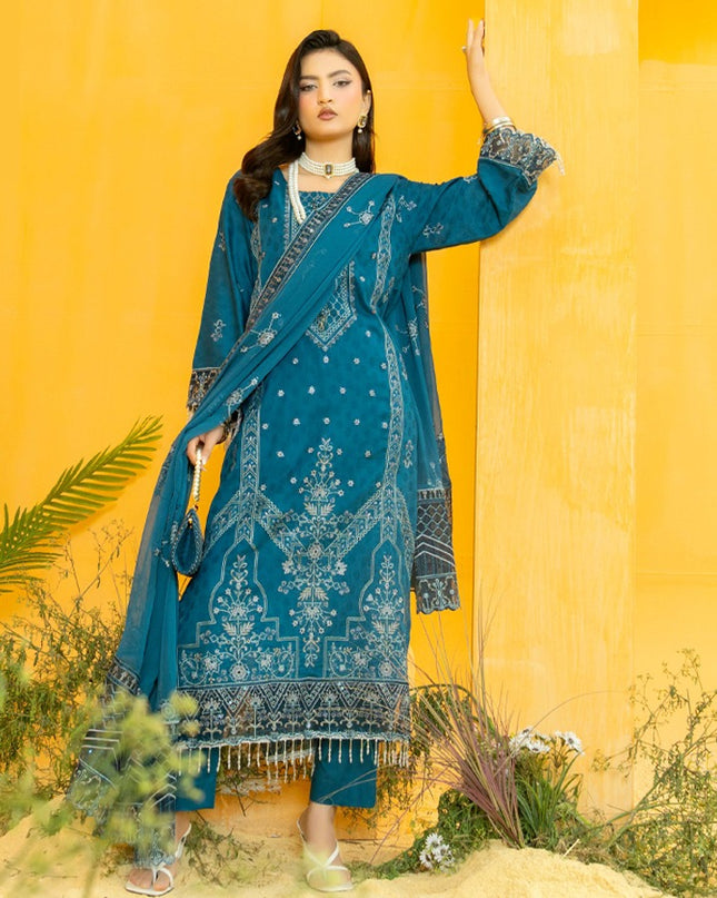 Embroidered Self Jaquard Lawn with Bamber Chiffon Dupatta - Mah e Rooh (Serene)