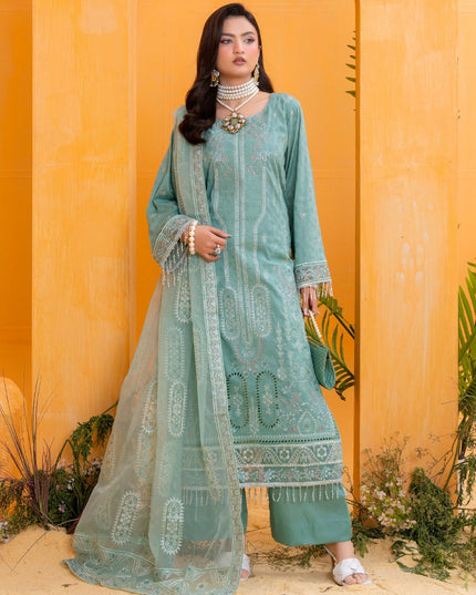 Embroidered Self Jaquard Lawn with Bamber Chiffon Dupatta - Mah e Rooh (Serene)