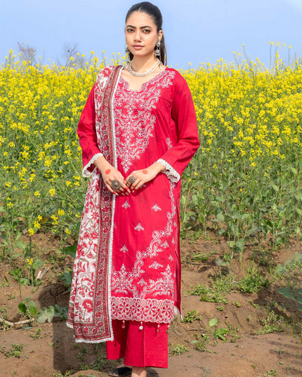 Embroidered+ Printed Lawn Slub with Makhmal Dupatta 3Pc - Gull e Rukh (Poshak) Book #616