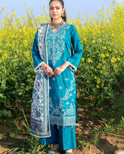 Embroidered+ Printed Lawn Slub with Makhmal Dupatta 3Pc - Gull e Rukh (Poshak) Book #616