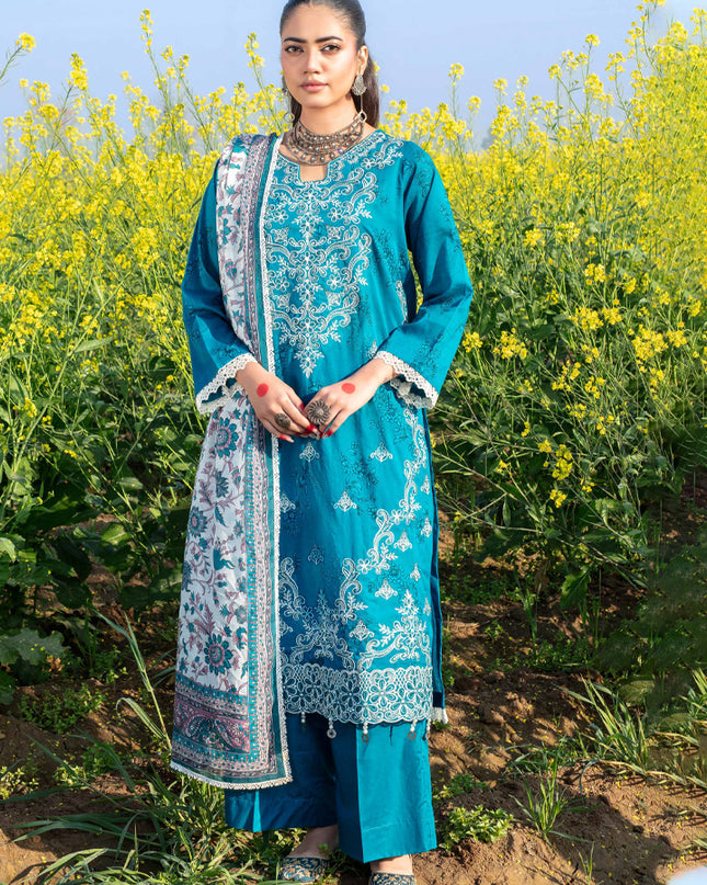 Embroidered+ Printed Lawn Slub with Makhmal Dupatta 3Pc - Gull e Rukh (Poshak) Book #616