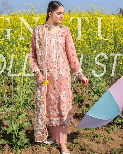 Embroidered+ Printed Lawn Slub with Makhmal Dupatta 3Pc - Gull e Rukh (Poshak) Book #616