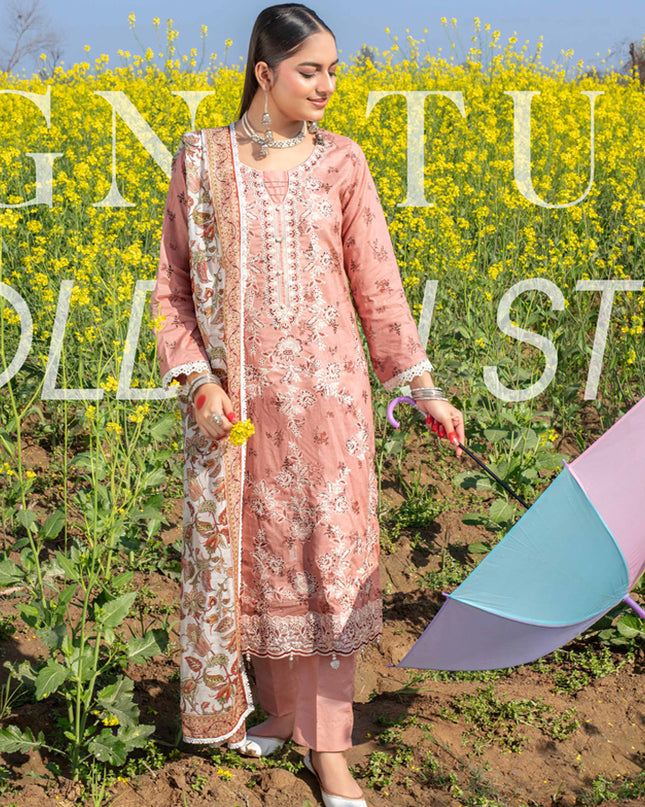 Embroidered+ Printed Lawn Slub with Makhmal Dupatta 3Pc - Gull e Rukh (Poshak) Book #616