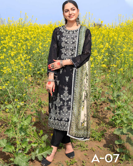 Embroidered+ Printed Lawn Slub with Makhmal Dupatta 3Pc - Gull e Rukh (Poshak) Book #616