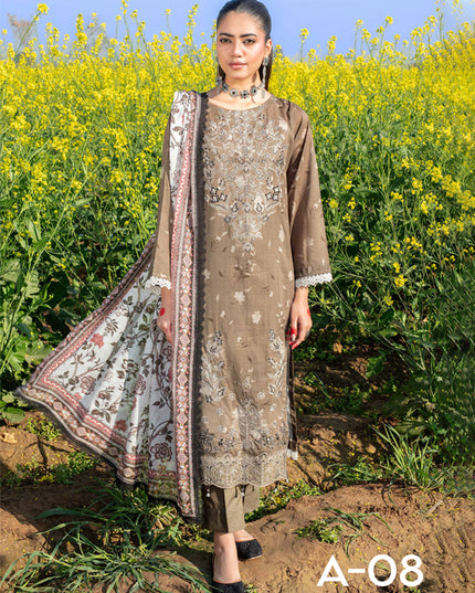 Embroidered+ Printed Lawn Slub with Makhmal Dupatta 3Pc - Gull e Rukh (Poshak) Book #616