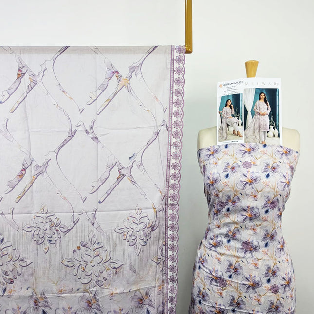 Digital Embroidered Lawn with Voil Dupatta 3Pc - Sobia Waseem (Mehwar 0.1)