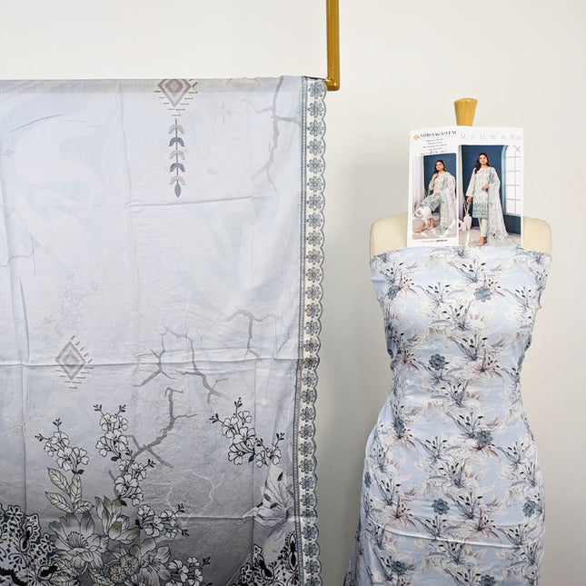 Fancy Digital Embroidered Lawn with Voil Dupatta 3Pc - Sobia Waseem (Mehwar 0.1)