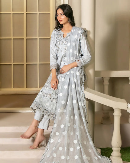 Fancy Embroidered Banarsi Broshia Lawn 3Pc - Tawakkal 2026