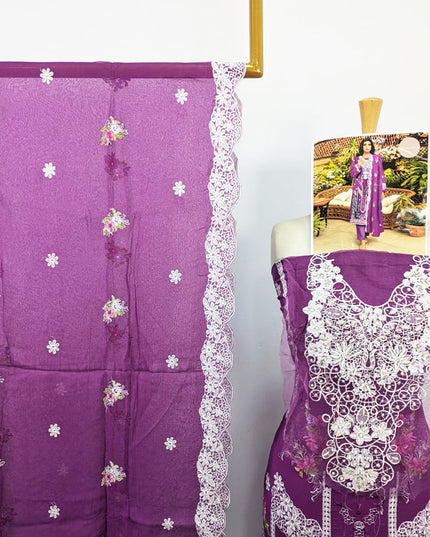 Fancy Sequence Embroidered Dyed Lawn 3Pc Unstitched - Jazmin