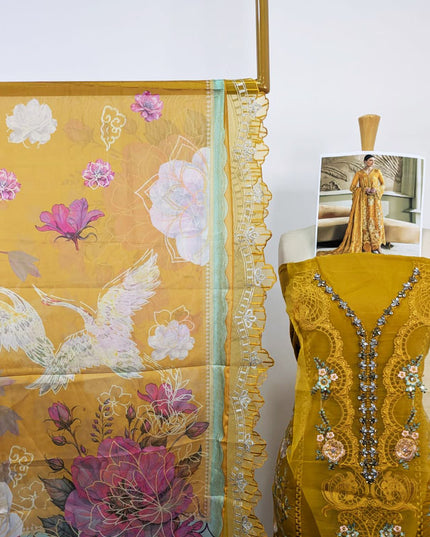 Embroidered Chikankari Work Lawn with Silk Dupatta 3Pc - daa. Vol-2018